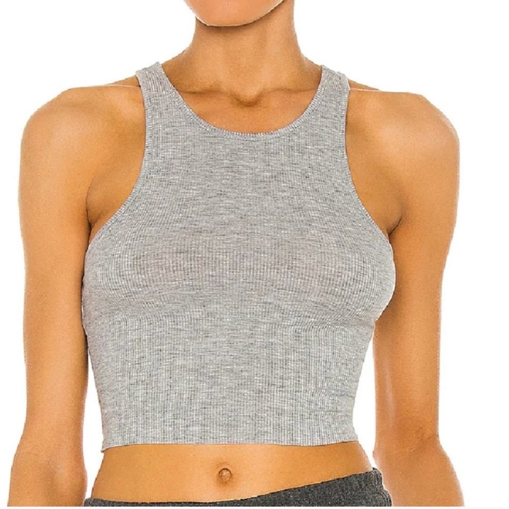 Free People High Neck Ribbed Crop Tank Heather Gray